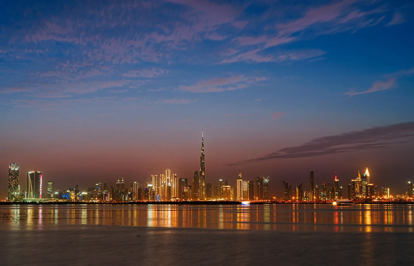 The Dubai skyline at night